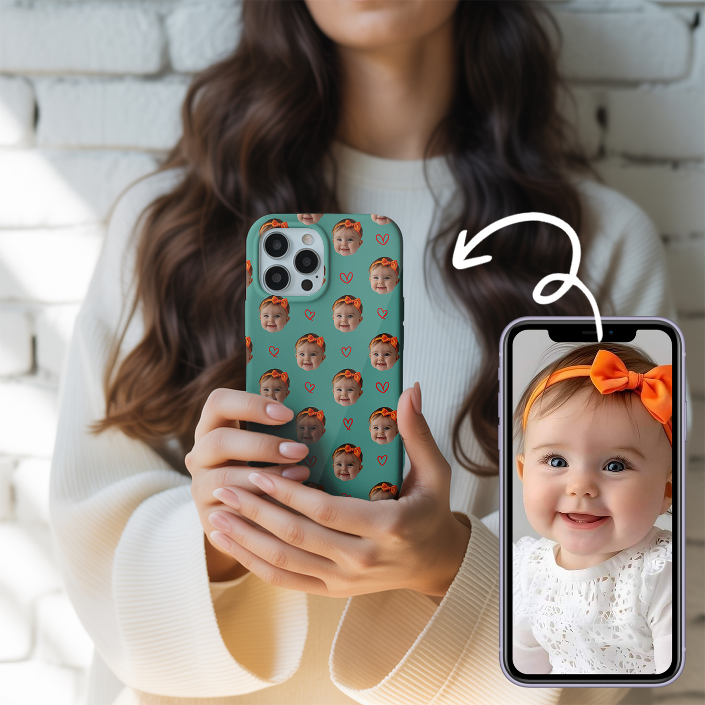Custom Baby Photo Phone Case – Adorable Repeating Baby Face Design, Personalized Phone Cover THUC9914