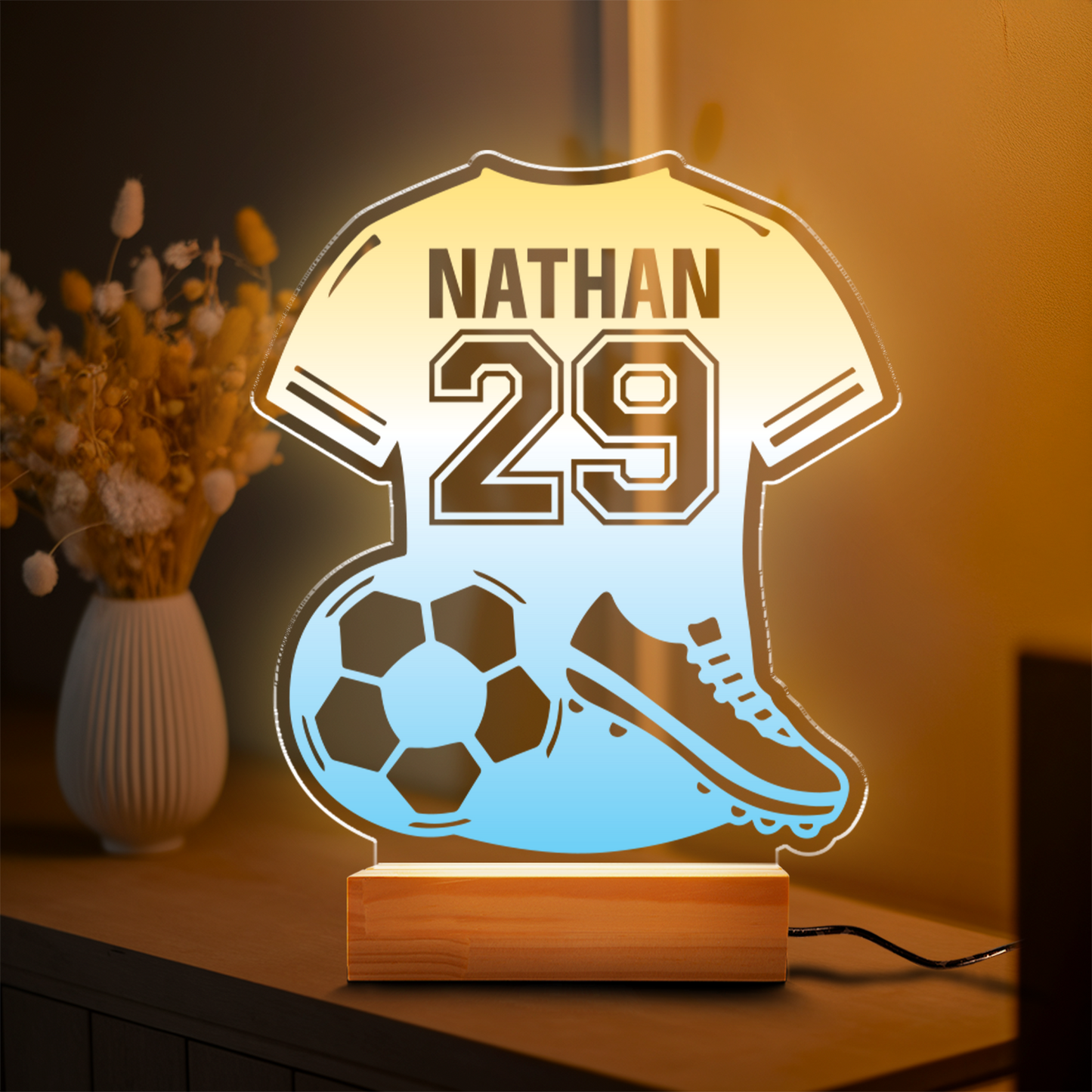 Personalized Soccer Lamp - Unique Bedroom Night Light and Home Decor Gifts for Kids and Soccer Fans