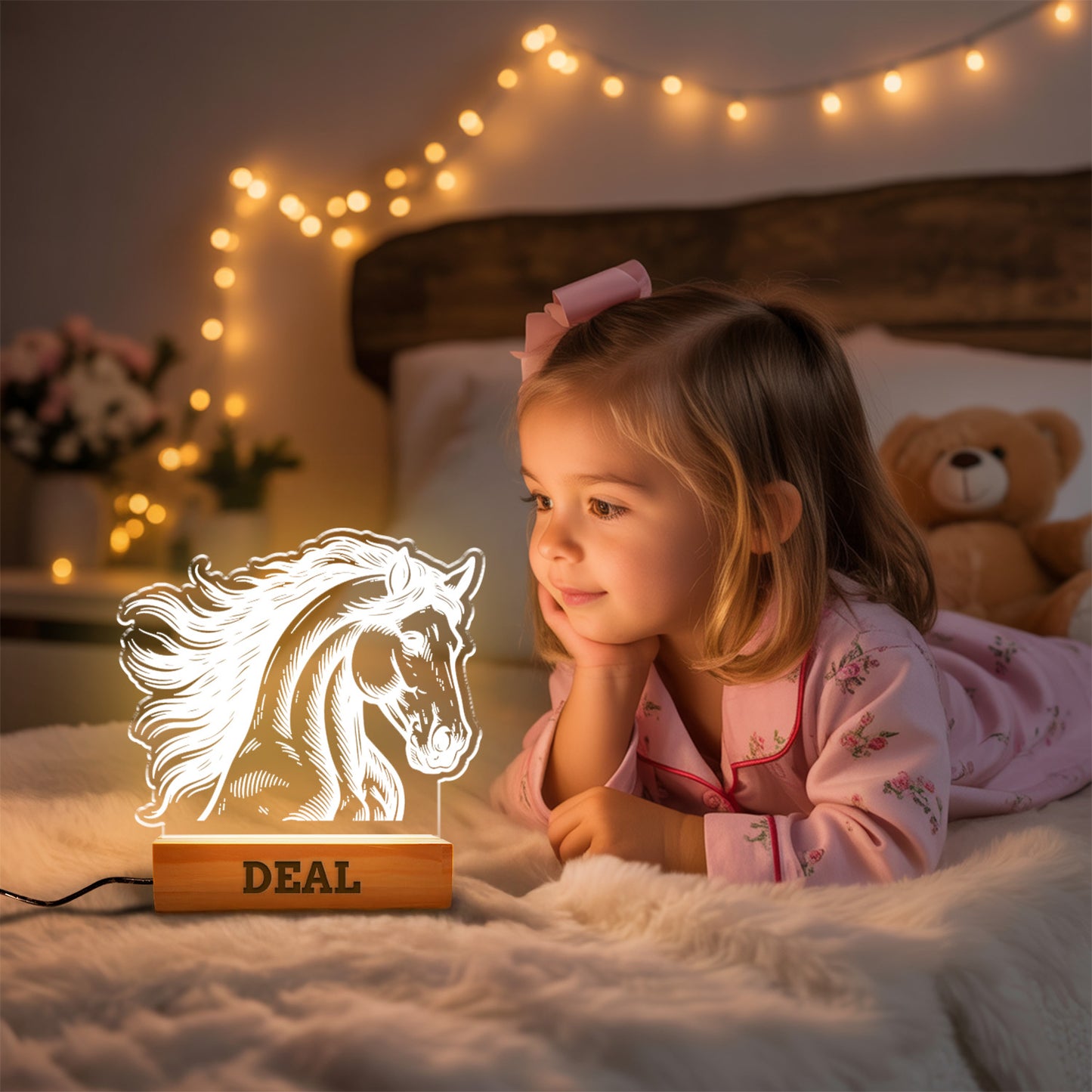 Custom Horse Portrait Night Light, Personalized Pet Lovers Gifts, Personalized Pet Memorial LED Night Light