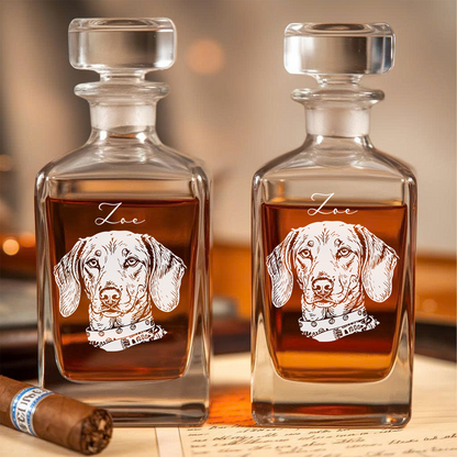 Personalized Dog Whiskey Decanter Set – Custom Photo & Name Glass – 11oz Gift for Pet Lovers