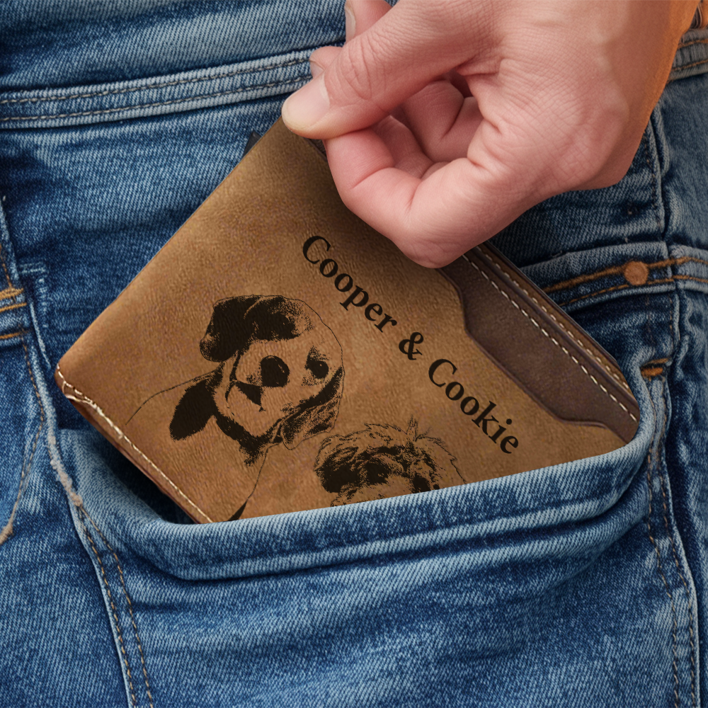 Custom Pet Photo Engraved Wallet - Personalized Dog Dad & Cat Dad Wallet, New Dog Memorial Gift, Unique Dog Lover Present TNW030