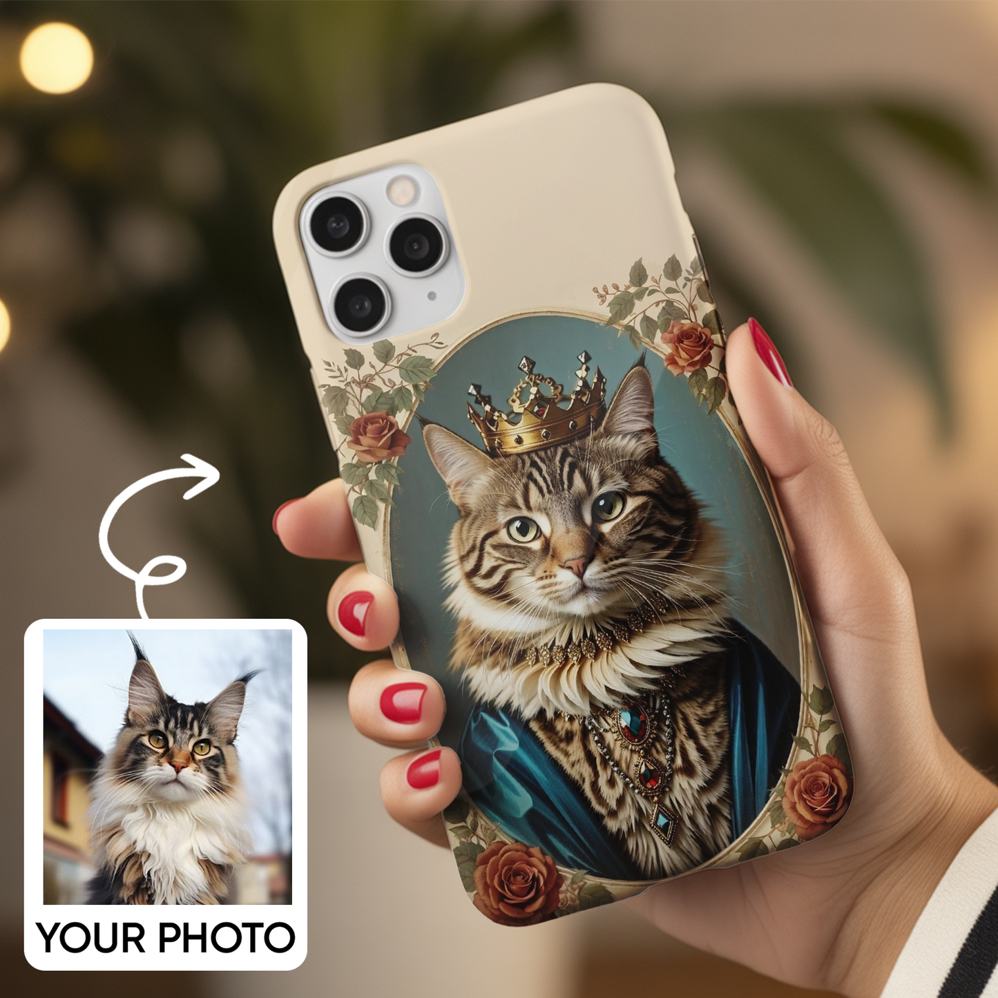 Custom Pet Cat Royal Art Memorial Case – Personalized Cat Photo Gifts – Custom Photo Pet Gift THUC99M13