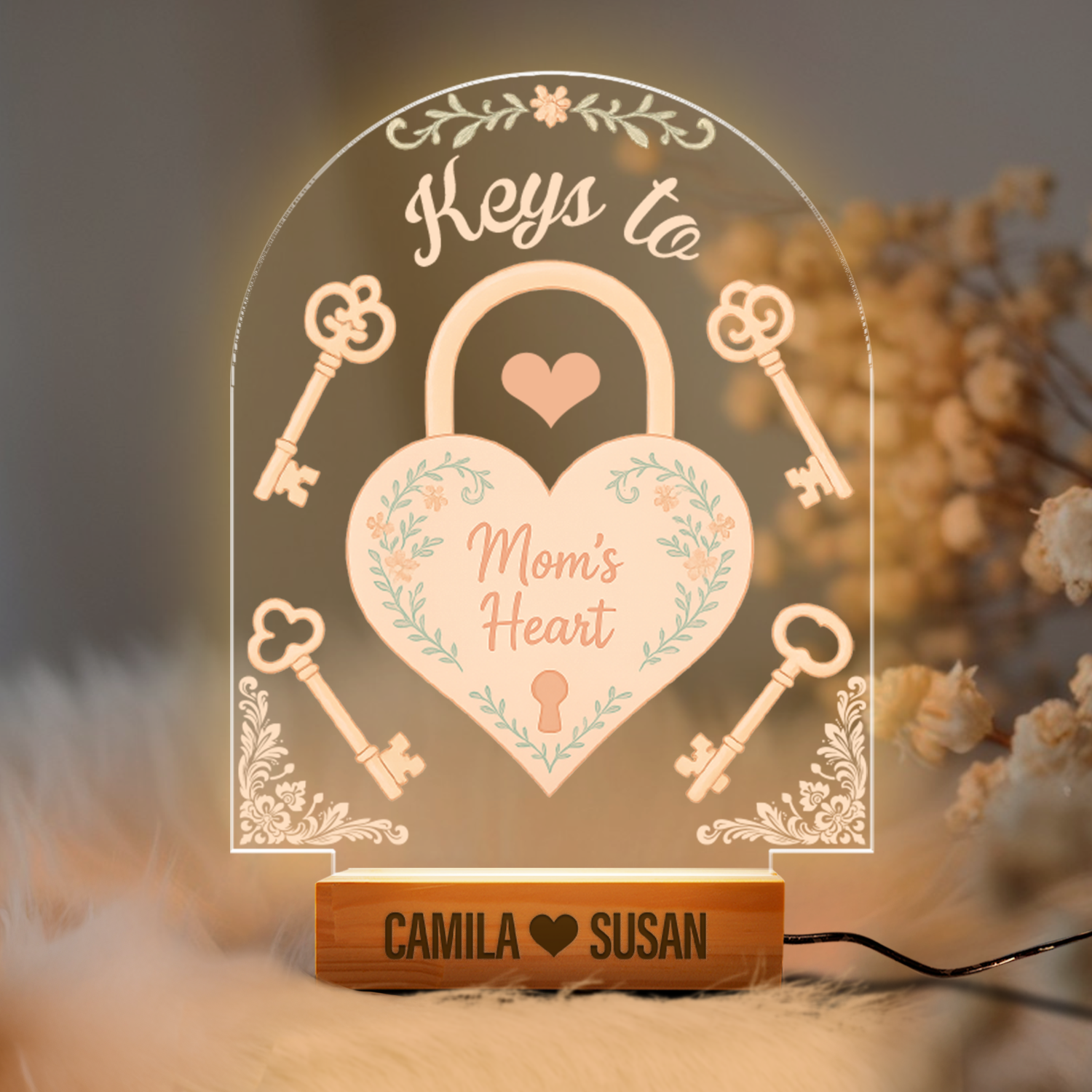 Aeluxlas Personalized Keys To Mom's Heart Night Light, Mothers Day Gift For Mom, Gift for Mom, Best Mom