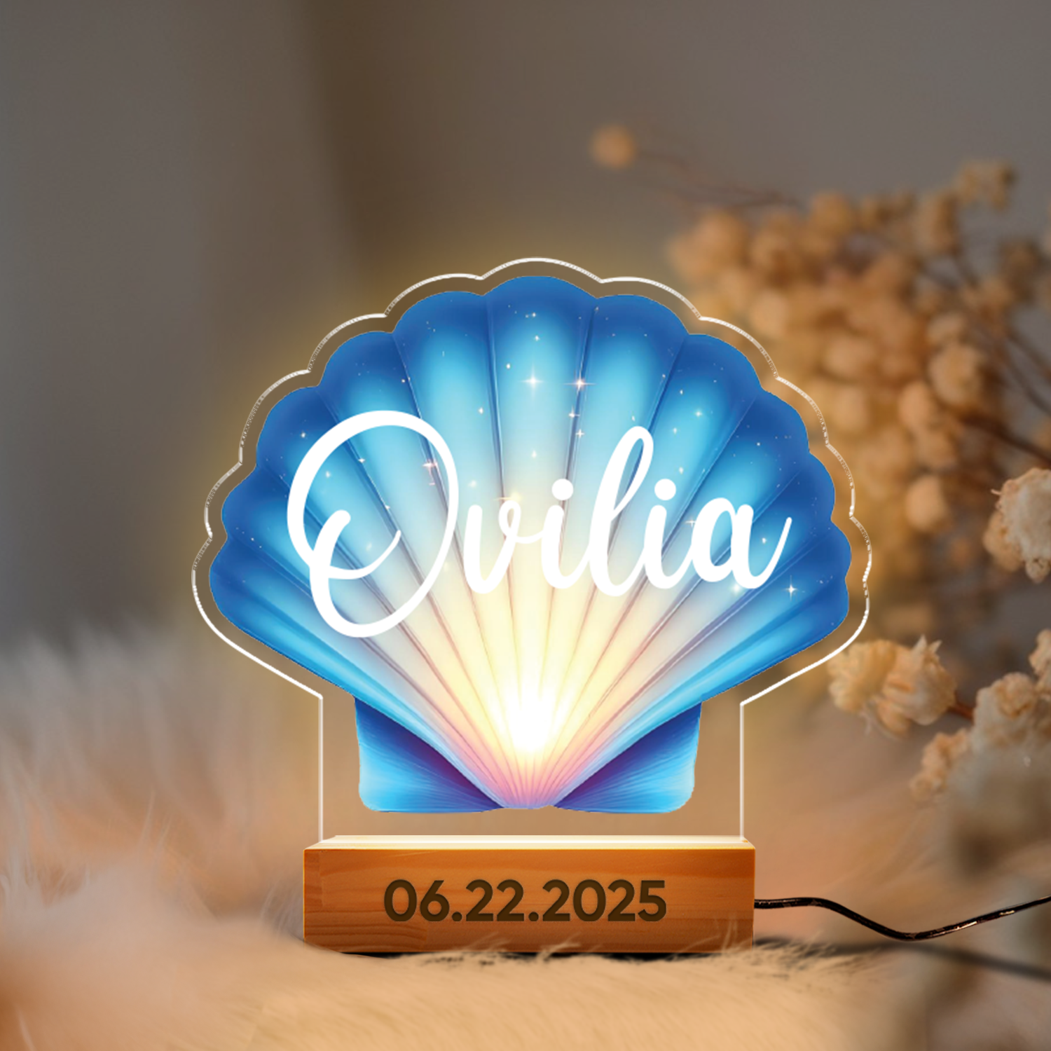 Aeluxlas Personalized Seashell Night Light, Costal Beach Nightlight, Custom LED Lamp for Kids, Perfect Gift for Kids, Unique Room Decor, Led Light for Kids
