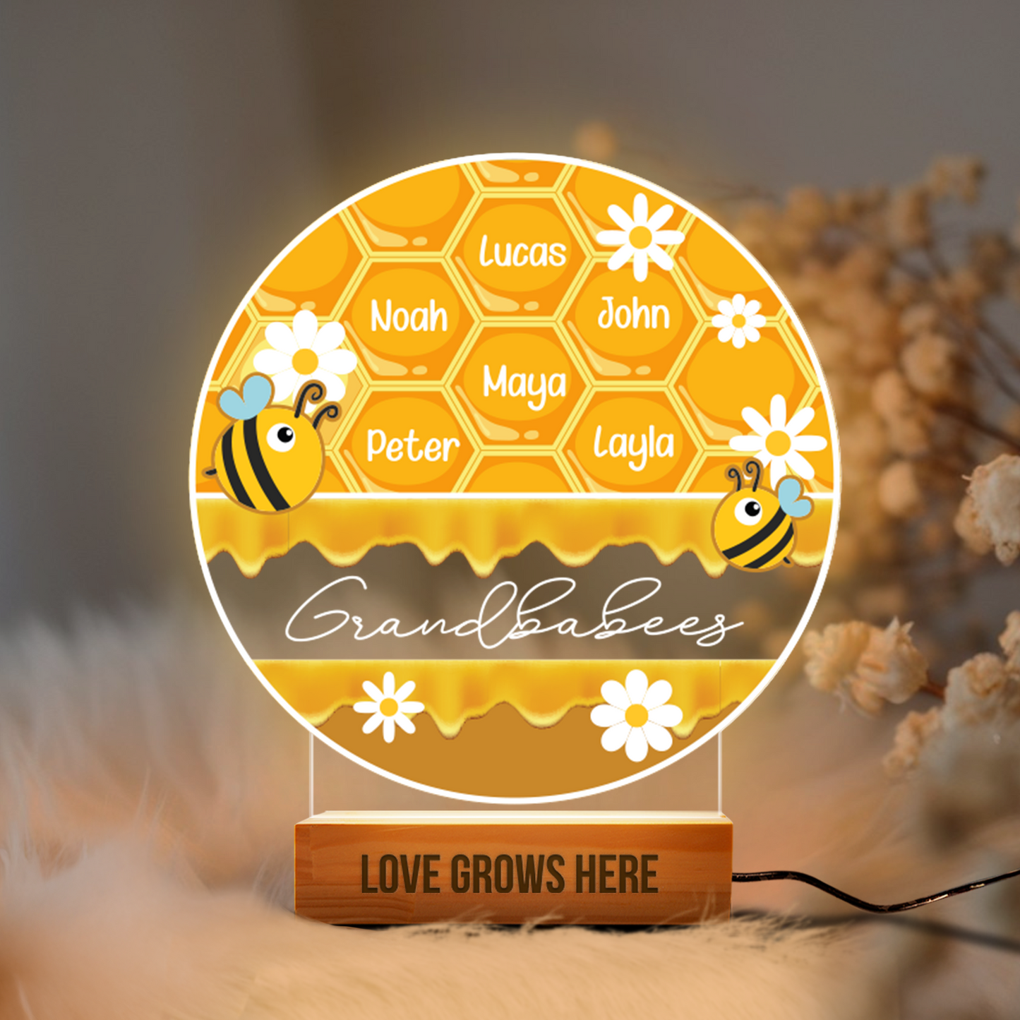 Aeluxlas Personalized Gifts For Grandma From Grandkids Night Light, Grandbabies Honey Sign, Custom Bee Family Gift For Grandma, Grandma Gifts