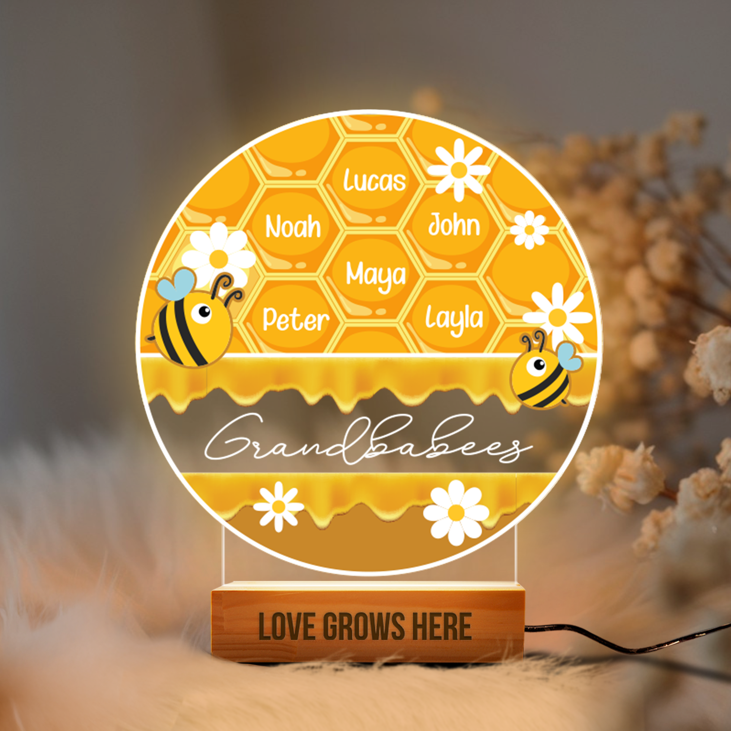Aeluxlas Personalized Gifts For Grandma From Grandkids Night Light, Grandbabies Honey Sign, Custom Bee Family Gift For Grandma, Grandma Gifts