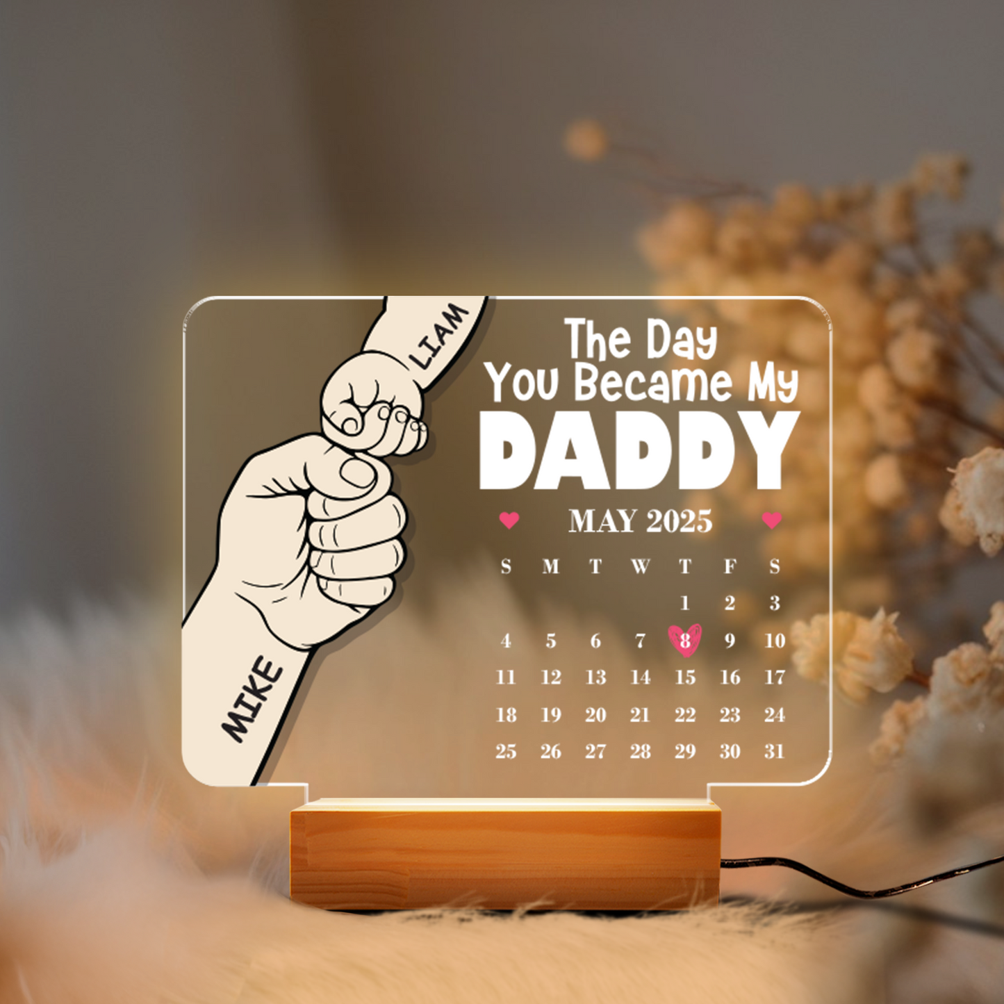 Aeluxlas Personalized Fist Bump Calendar Night Light, You Became My Daddy Led Light, Gift For Dad