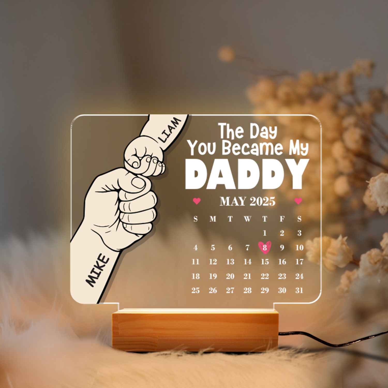 Aeluxlas Personalized Fist Bump Calendar Night Light, You Became My Daddy Led Light, Gift For Dad