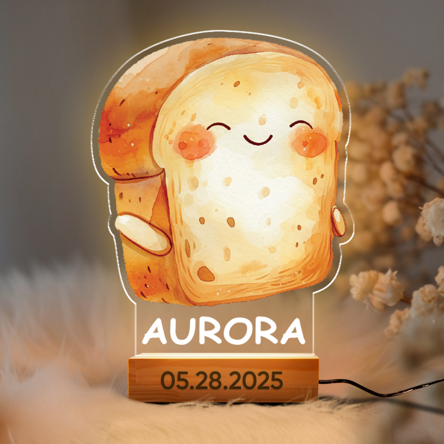 Aeluxlas Personalized Cute Bread Night Light, Personalized Acrylic Light, Bread Decor, Baby Shower Gift