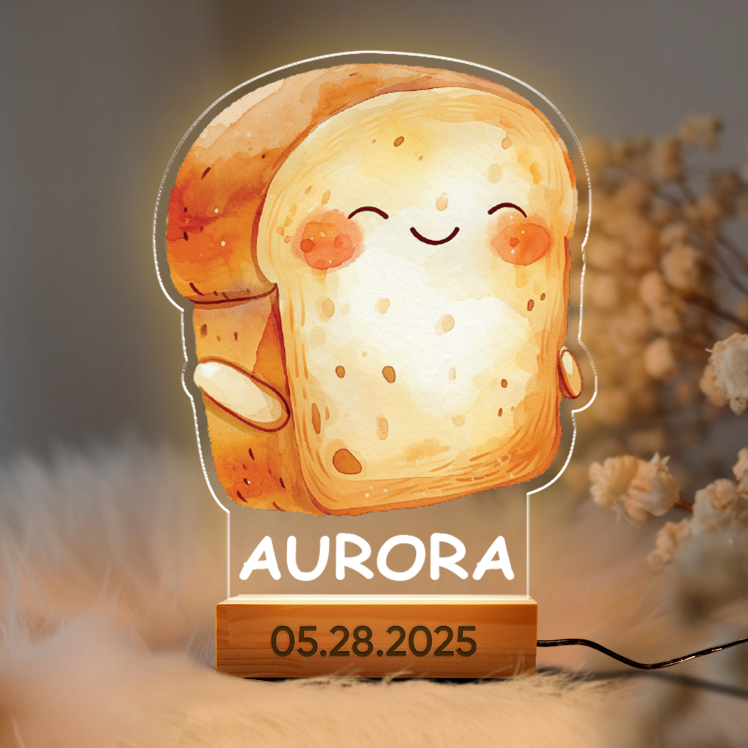 Aeluxlas Personalized Cute Bread Night Light, Personalized Acrylic Light, Bread Decor, Baby Shower Gift