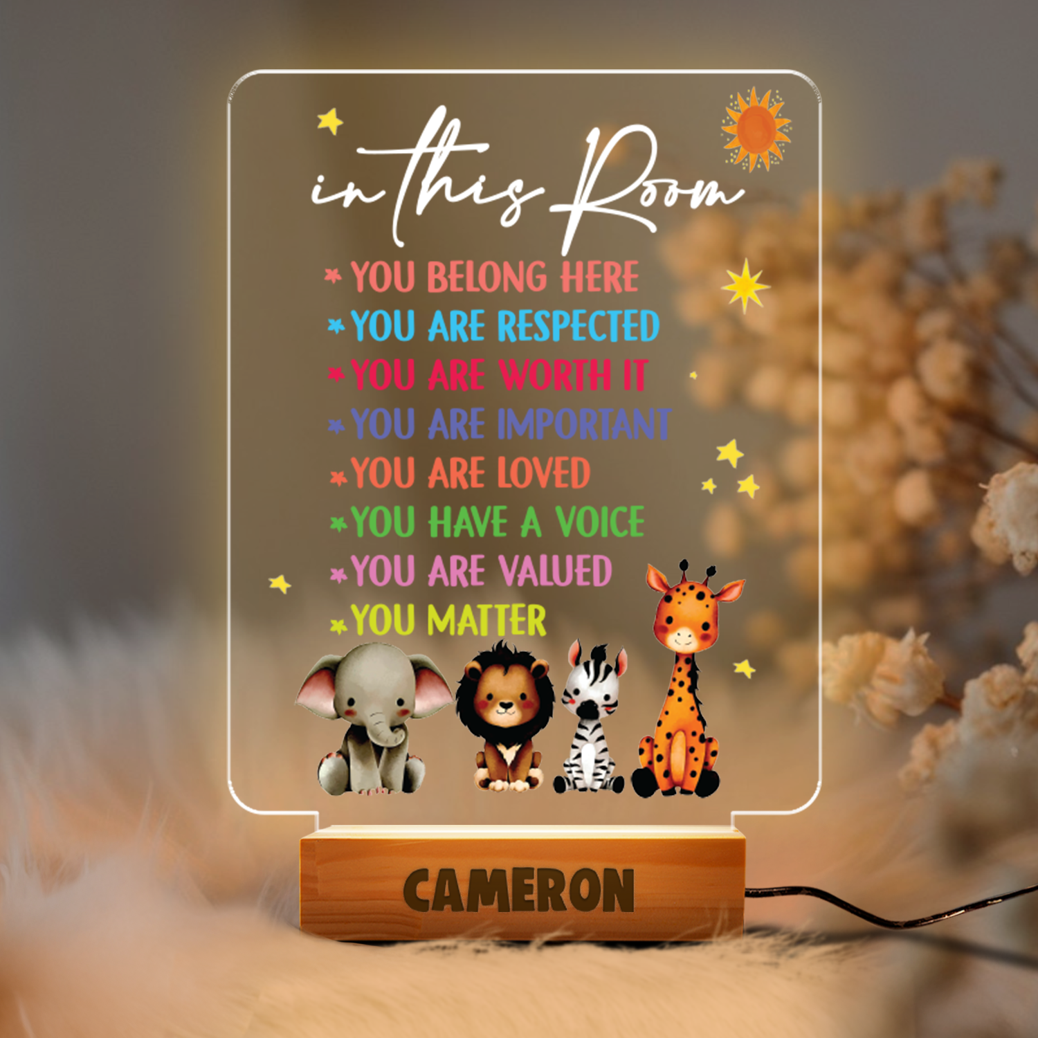 Aeluxlas Personalized Inspirational Diversity Nursery Gifts, Animals Night Lamp, Birth Gift for Baby, Baby Night Light, Christmas Gift, Baby Bedside Lamp, Nursery Decor