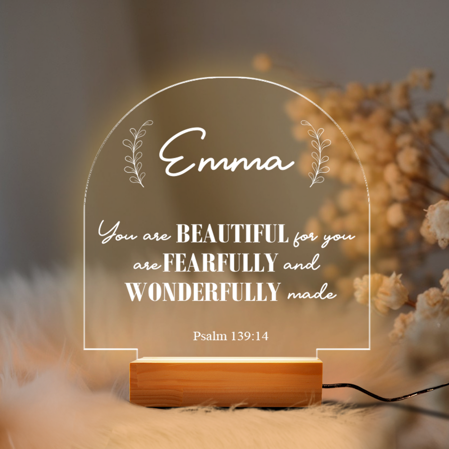 Aeluxlas Bible Verse Custom Acrylic Heart Night Light, Personalized Bedroom LED Decor Sign, Christian Gift