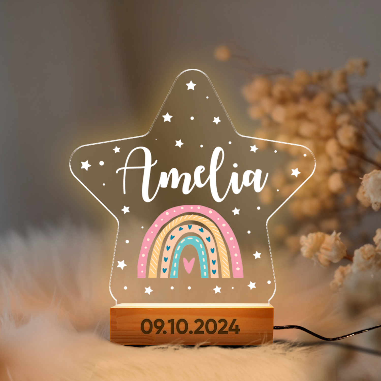 Aeluxlas Personalized Rainbow Star Night Light, Kids Night Light Gift, Baby Night Light, Birthday Gifts for Kids, Kids Bedroom Nursery Table Light