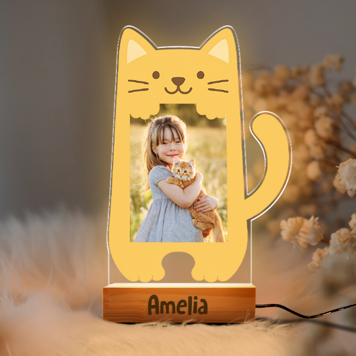 Aeluxlas Personalized Cat Photo Baby Night Light, Personalized Cat, Cute Kitty Photo Frame Kids Room Decor, Gift For Cat Lovers