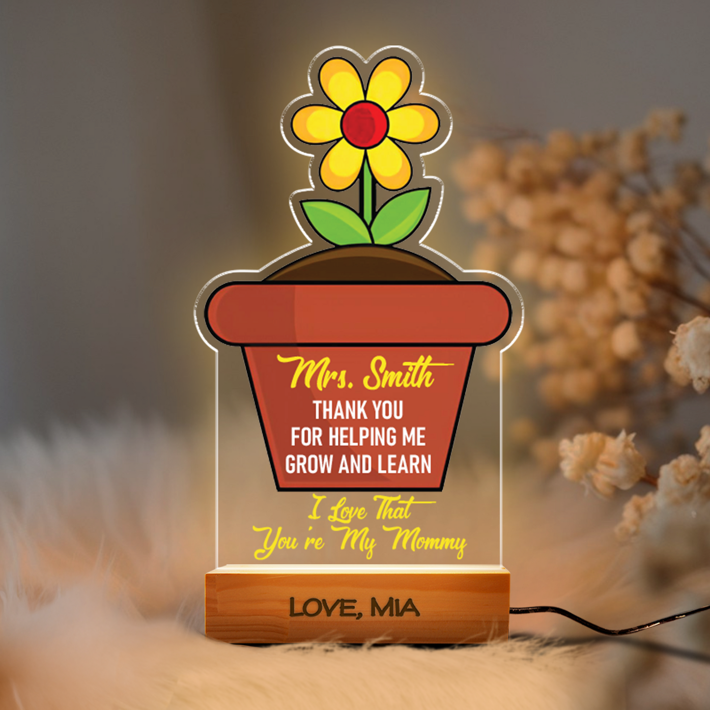 Aeluxlas Personalized Flower Pot Night Light, Gifts for Mothers Day Gifts, Grandmas Garden Gift for Grandma, Gifts from Daughter