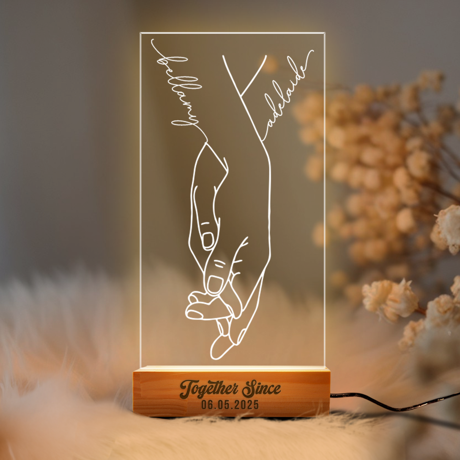 Aeluxlas Custom Holding Hands Couple Name Night Light, Together Since Sign, Gift For Couple