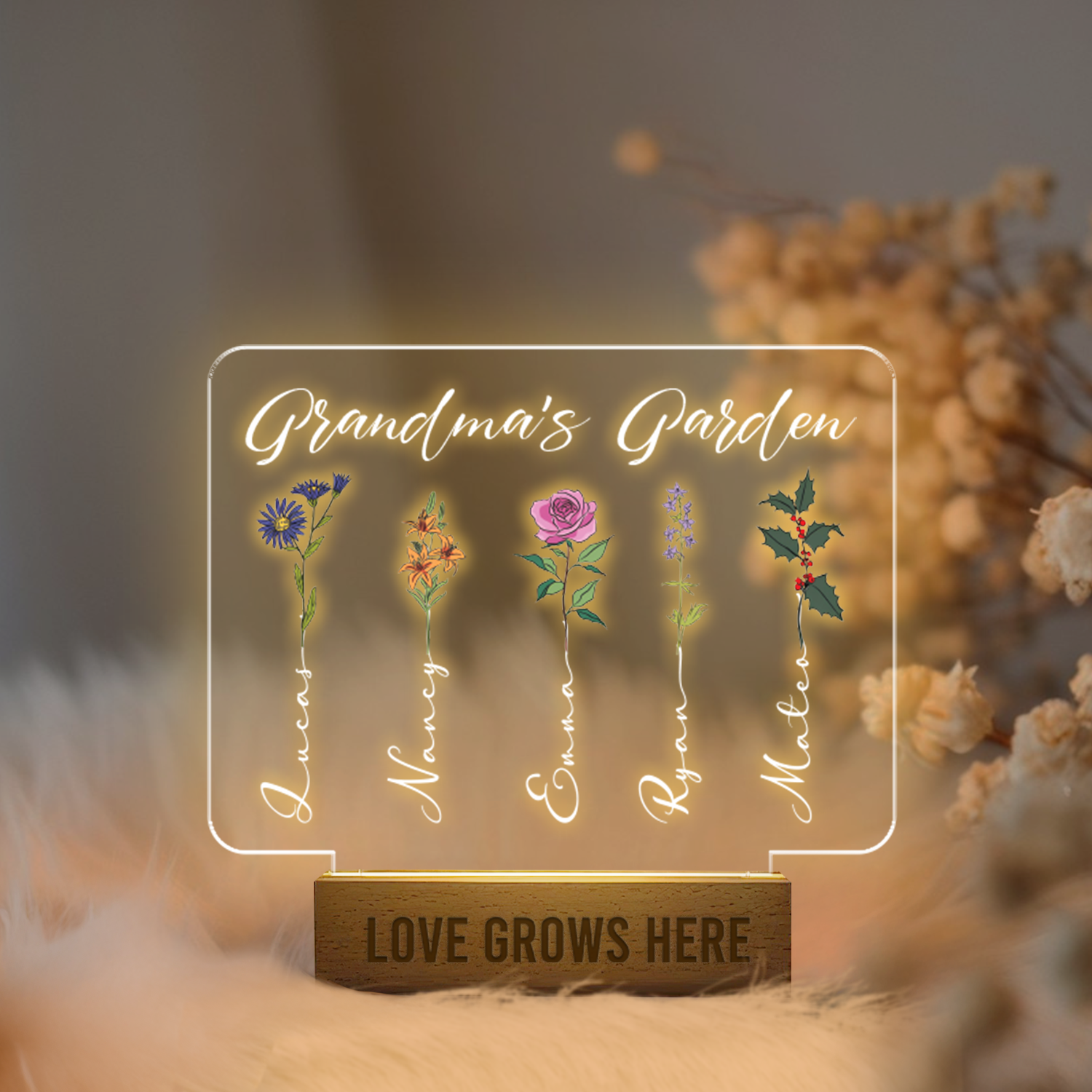 Aeluxlas Personalized Grandma's Garden Night Light, Grandma Gift, Mother's Day Gift For Grandma, Gift For Grandma