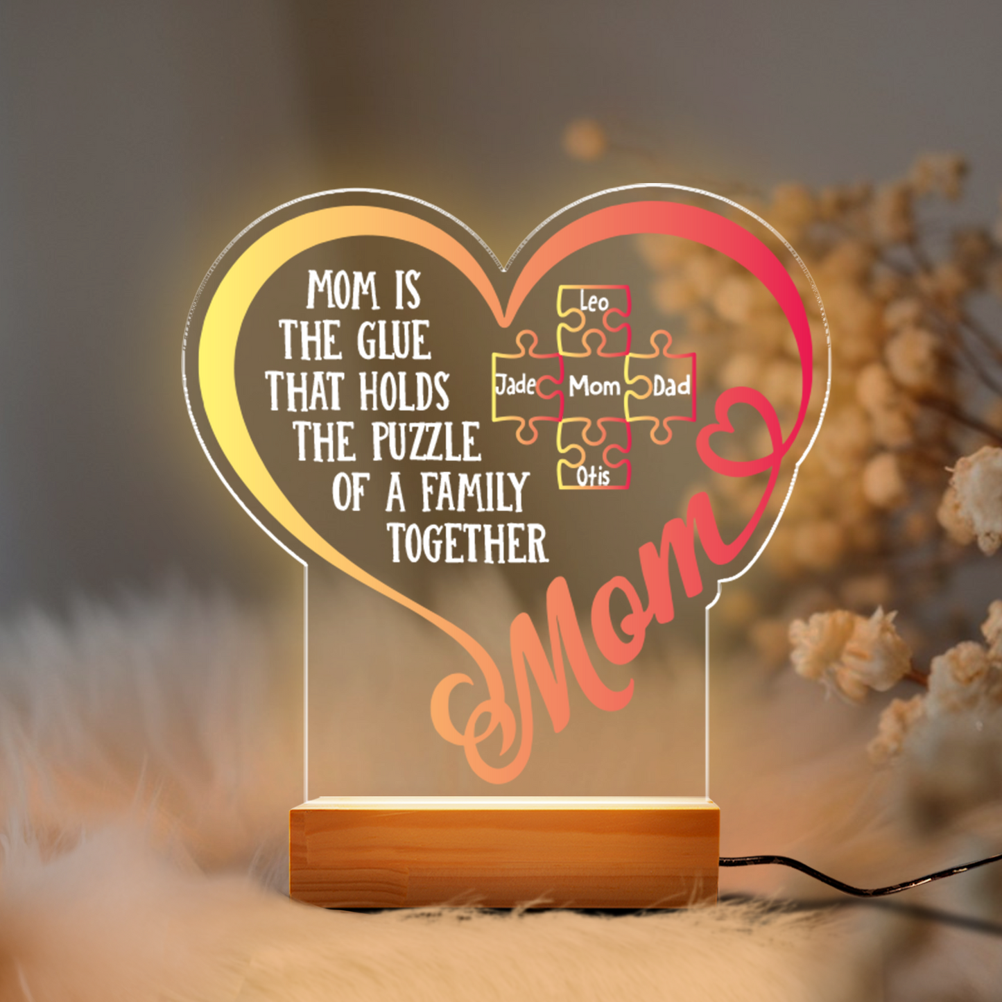 Aeluxlas Personalized Mother's Day Love Puzzle Night Light, Mother's Day Gift For Mom Grandma