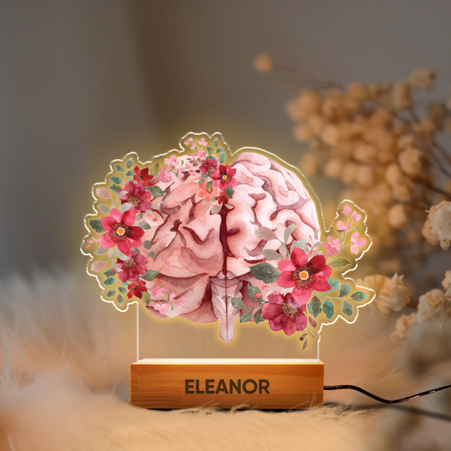 Aeluxlas Personalized Human Brain With Flowers, Night Light for Neurologist - Medical Student Gift, Science Lovers & Gifts