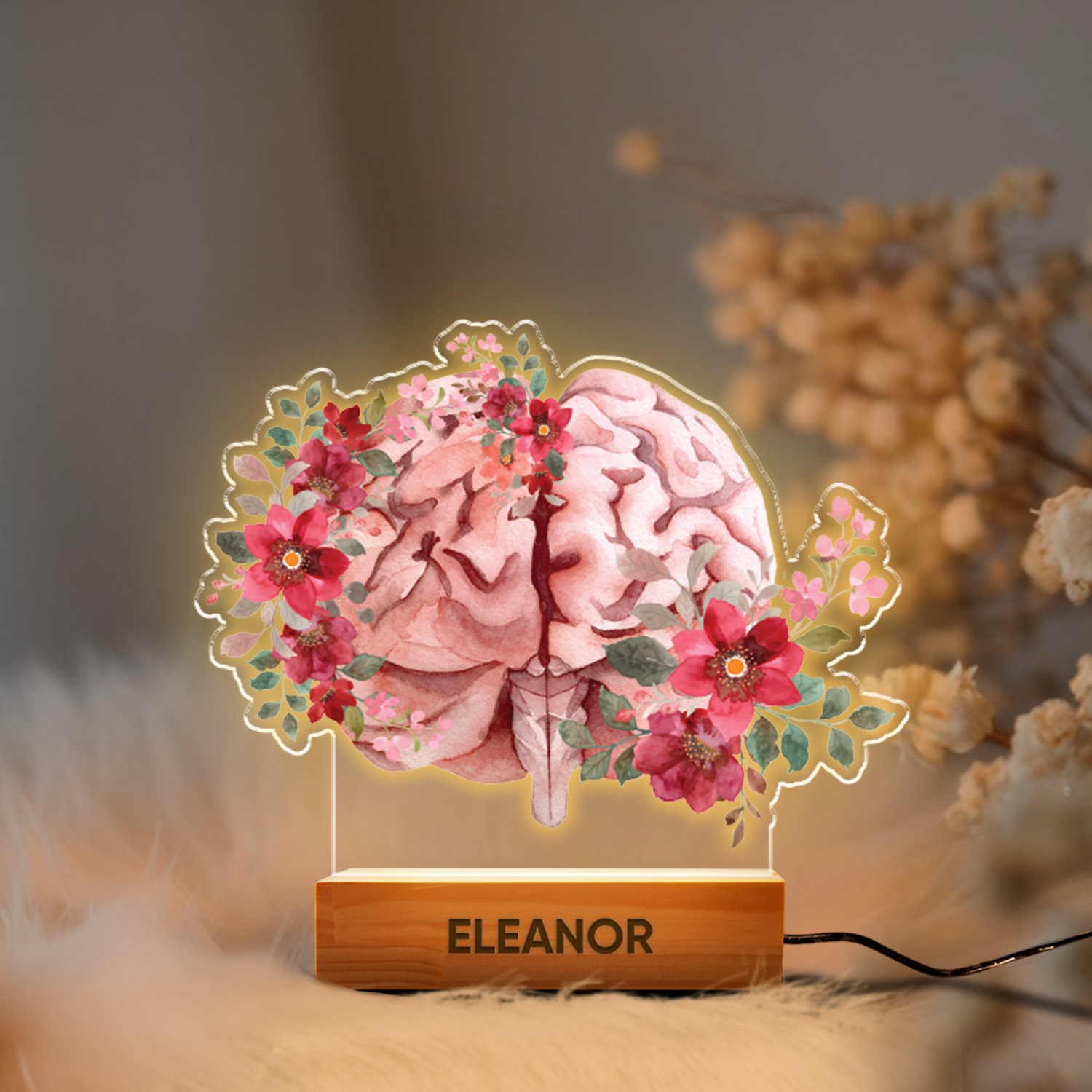 Aeluxlas Personalized Human Brain With Flowers, Night Light for Neurologist - Medical Student Gift, Science Lovers & Gifts