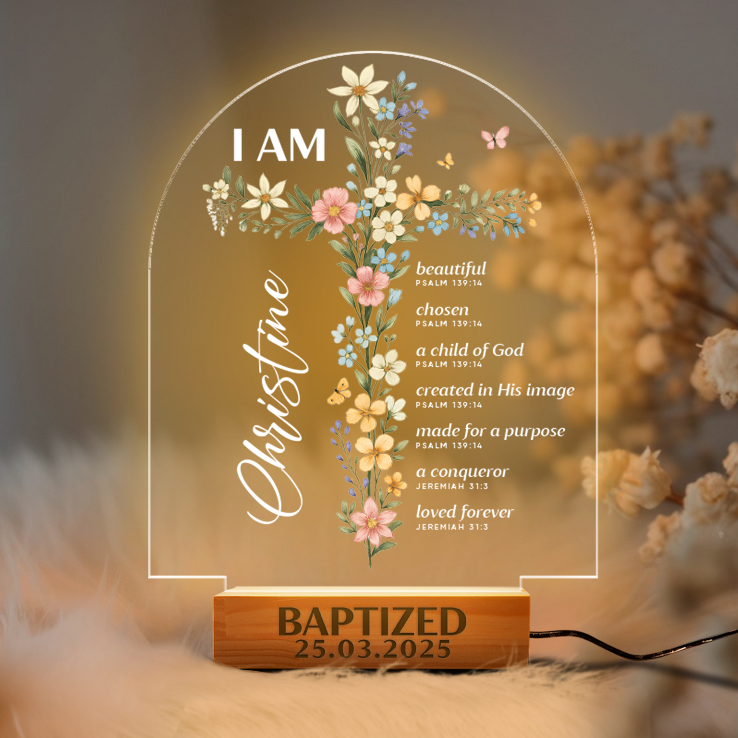 Aeluxlas Personalized Baptism Night Light For Baby, Baby Gift, Baptism Gift, Dedicated Gift, Nursery Decor, Kids Beside Night Lamp, New Baby Gift