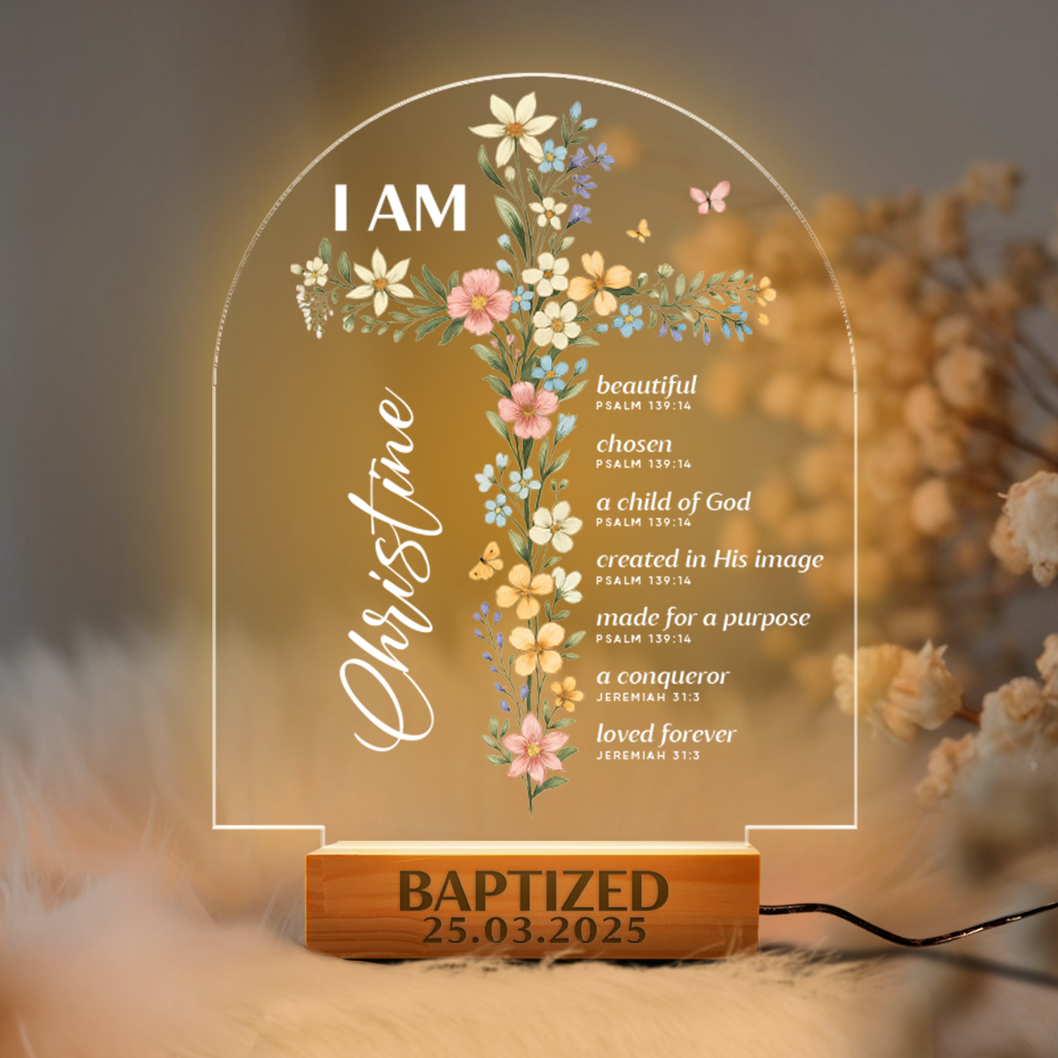 Aeluxlas Personalized Baptism Night Light For Baby, Baby Gift, Baptism Gift, Dedicated Gift, Nursery Decor, Kids Beside Night Lamp, New Baby Gift