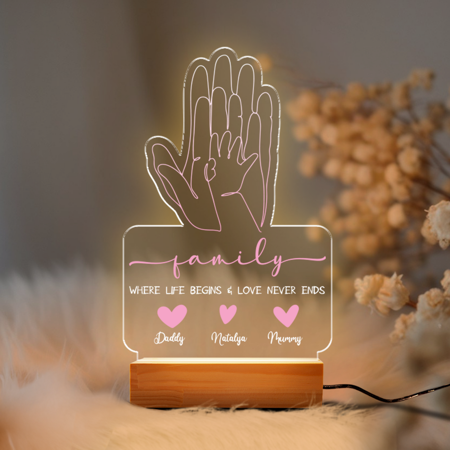 Aeluxlas Personalized Family Night Light, Baby and Puppy Gift, Family Hands Baby Shower Gift New Baby, Newborn Family Hand Prints, Baby Shower Gift