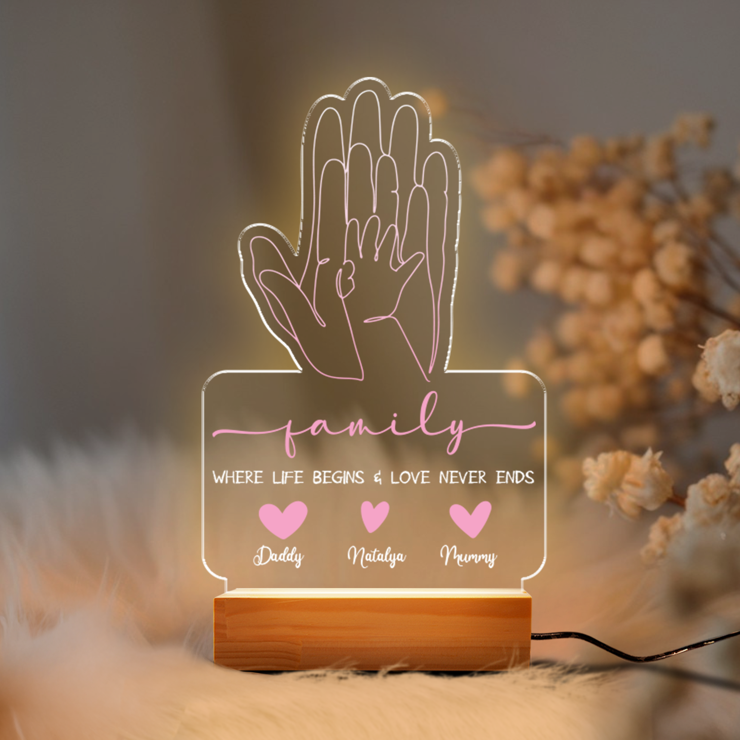 Aeluxlas Personalized Family Night Light, Baby and Puppy Gift, Family Hands Baby Shower Gift New Baby, Newborn Family Hand Prints, Baby Shower Gift
