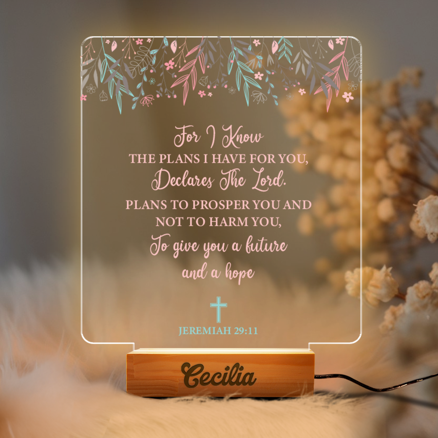 Aeluxlas Personalized Bible Verses Night Light, Bible Verse Decor, Mother's Day Gift, First Communion, Religious Sign, Motivational Sign