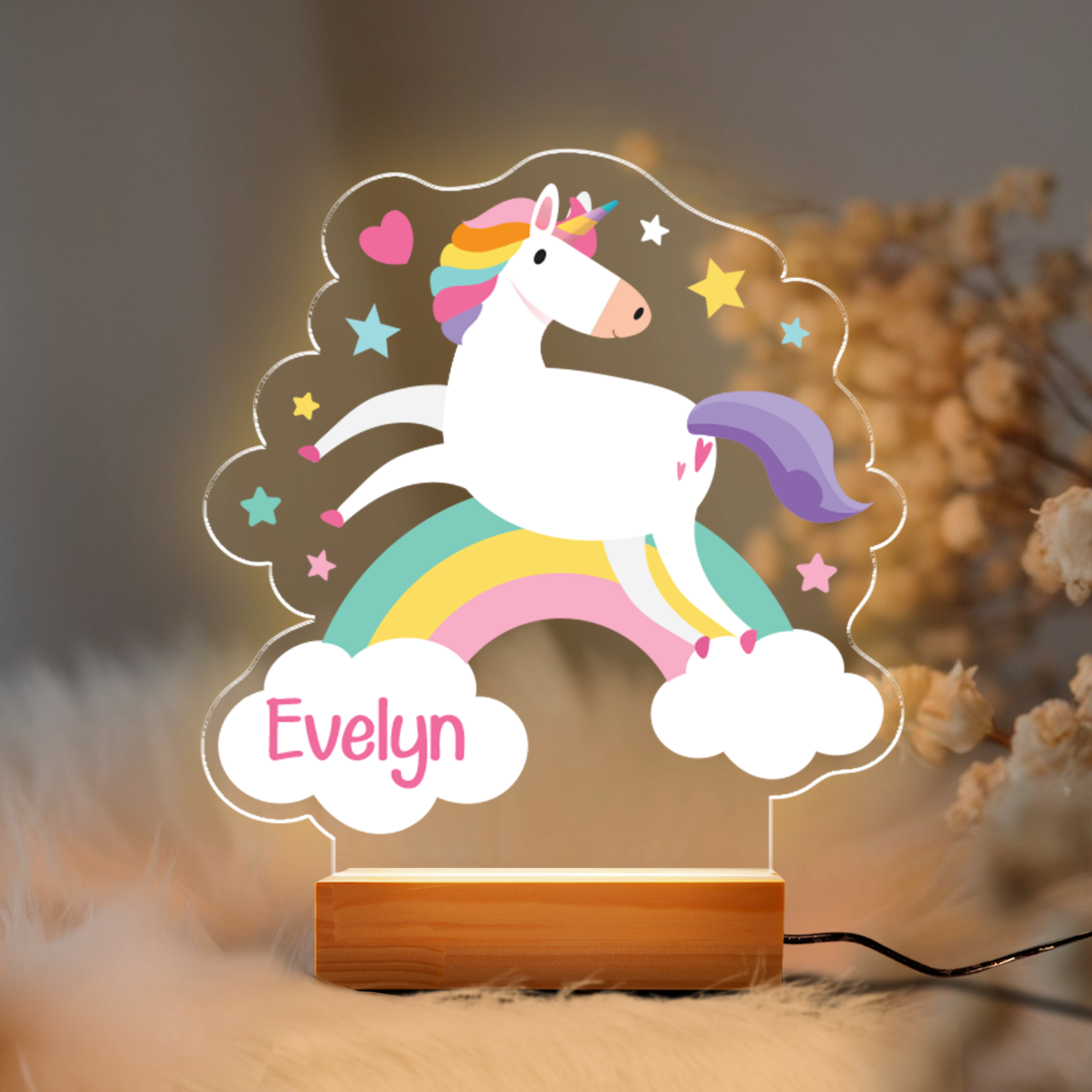 Aeluxlas Custom Unicorn Led Night Personalized Name Unicorn Acrylic Night Light Kids Bedroom Decor