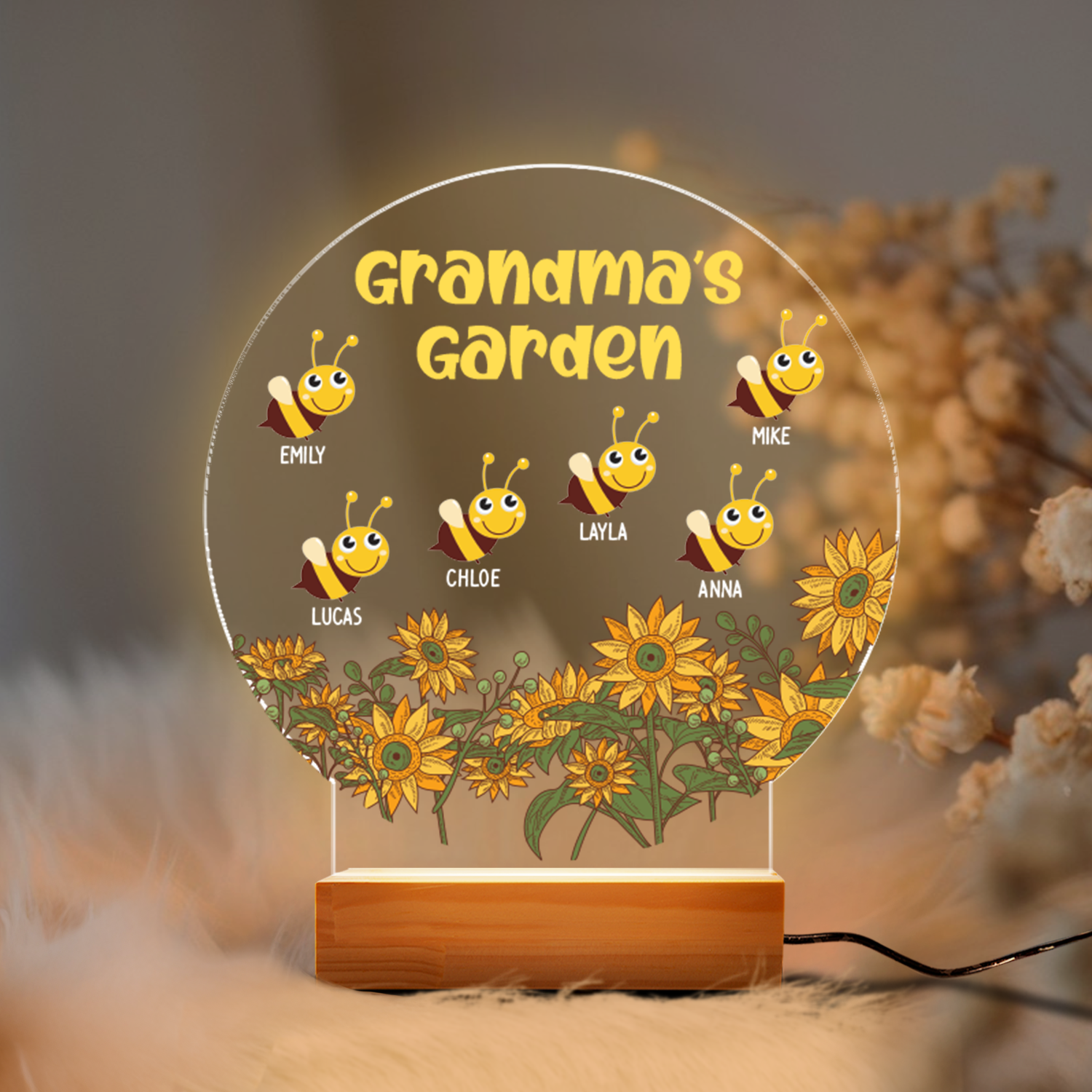 Aeluxlas Bee Grandma's Garden, Grandbabies Honey Sign, Custom Bee Family Gift For Grandma, Grandma Gifts