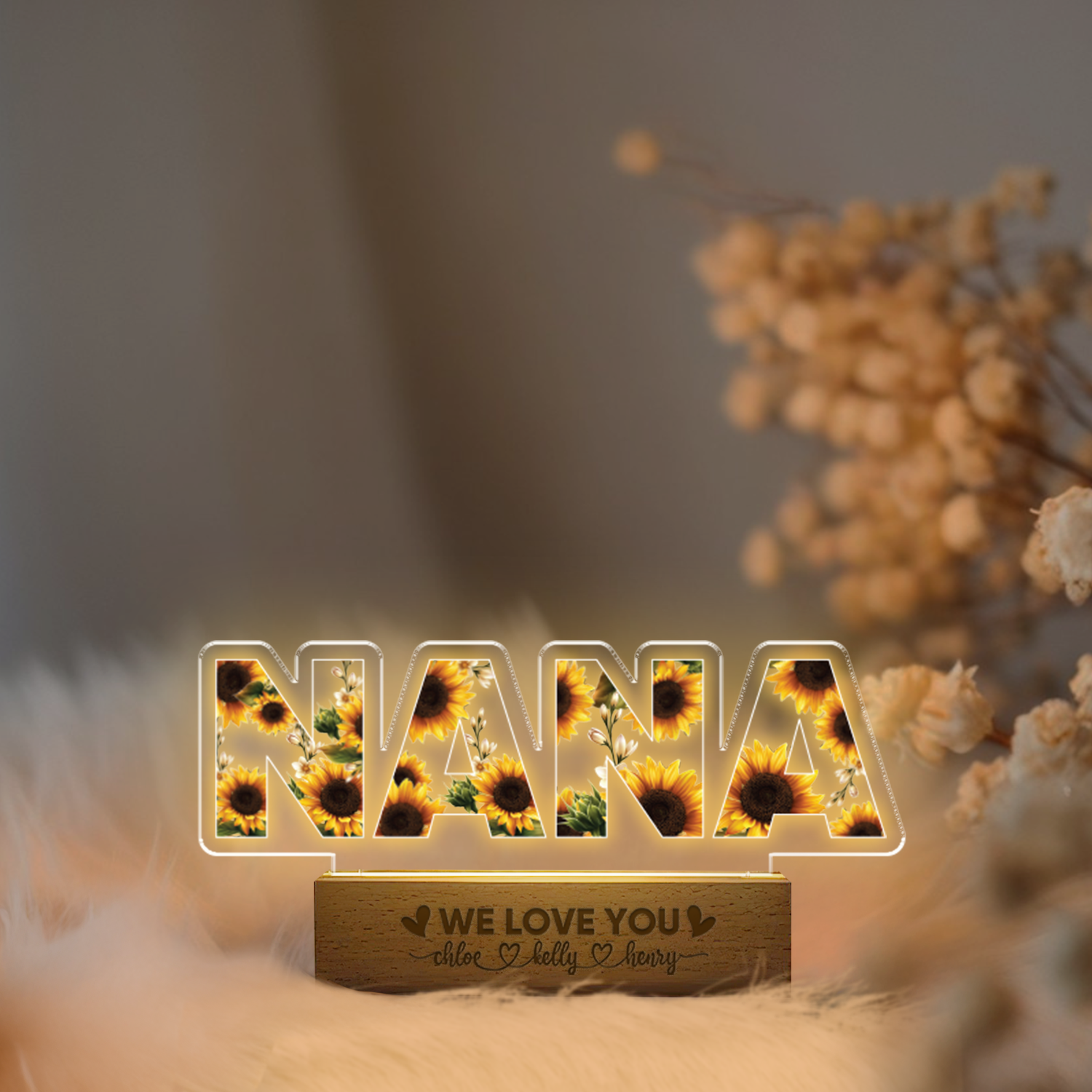 Aeluxlas Custom Kid Name Night Light for Grandma, Personalized Mother's Day Gift For Nana, Flower LED Night Light for Mama, Nana Gift Ideas