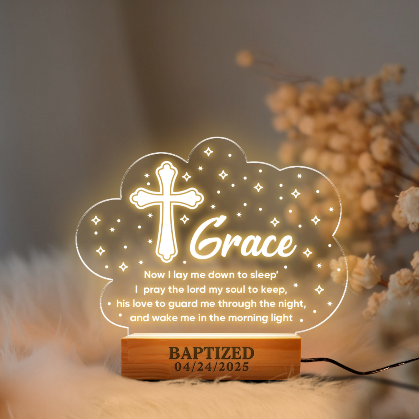 Aeluxlas Personalized Baptism Cloud Night Light , Baptism Gift For Kids, Custom Cross Night Light Gift For Goddaughter, Godson, Christian Nursery Decor Gift