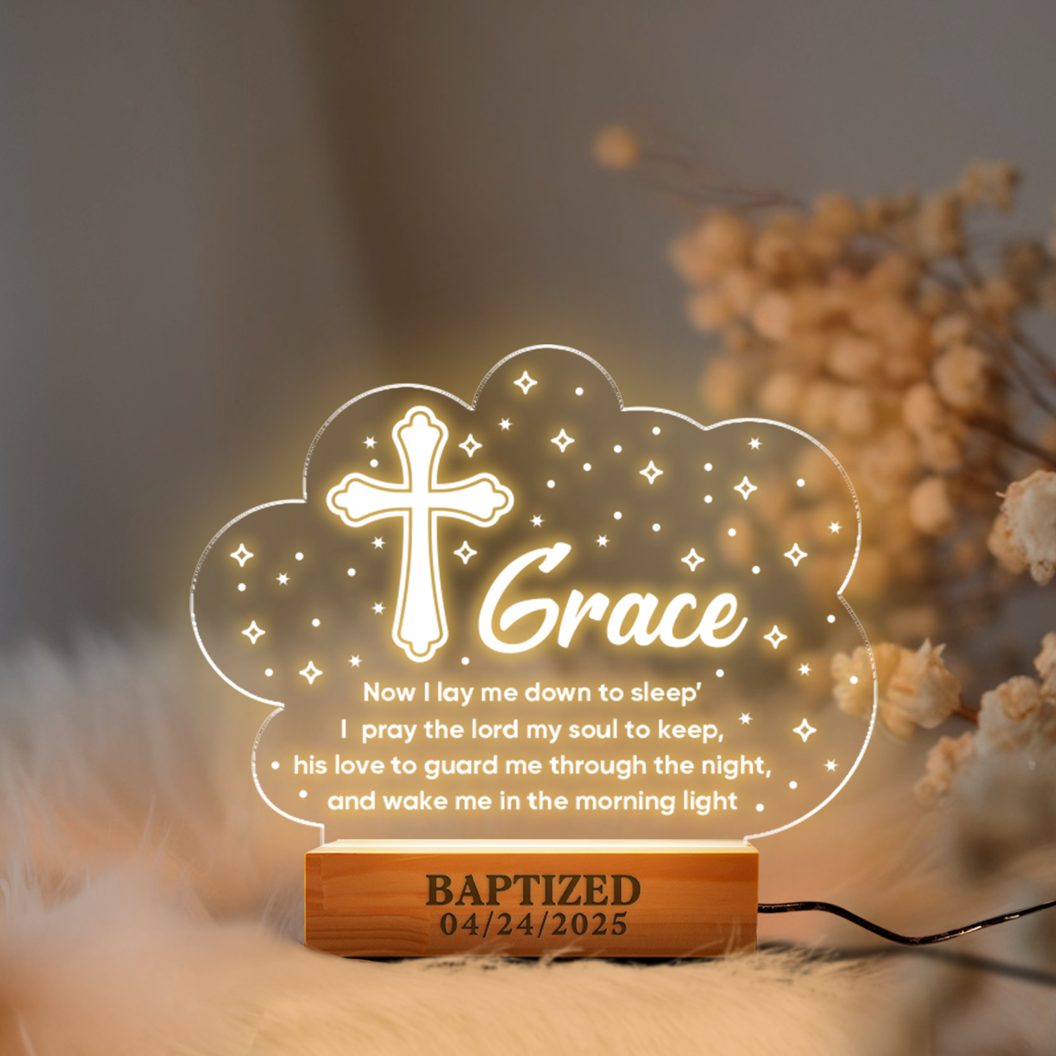 Aeluxlas Personalized Baptism Cloud Night Light , Baptism Gift For Kids, Custom Cross Night Light Gift For Goddaughter, Godson, Christian Nursery Decor Gift