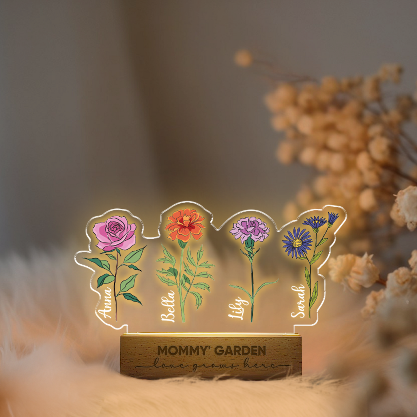 Aeluxlas Mommy’s Garden Love grows here, Mother's Day Gifts For Grandma, Customized Birthday Flower LED Light