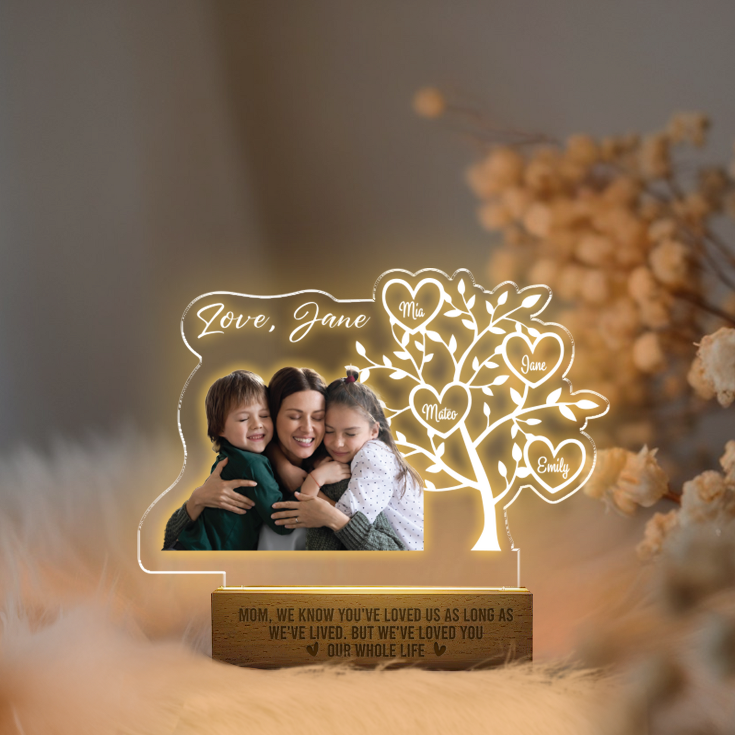 Aeluxlas Custom Photo Night Light, Mother's Day Gift, Personalized Family Tree LED Night Light, Gift for Mom