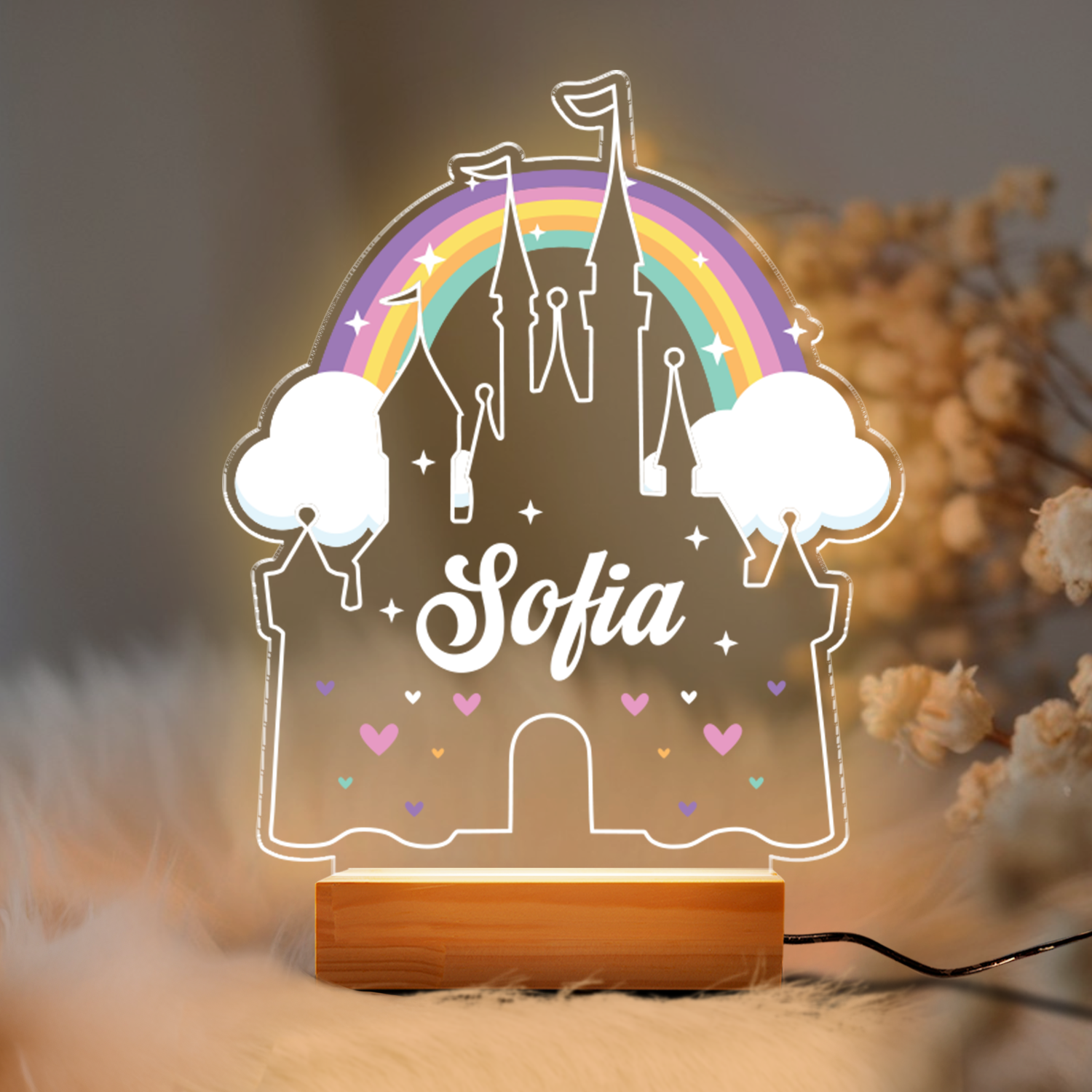 Aeluxlas Personalized Princess Castle Night Light - Custom LED Lamp for Kids, Perfect Gift for Princess Lovers, Unique Room Decor,Nightlight for Girl