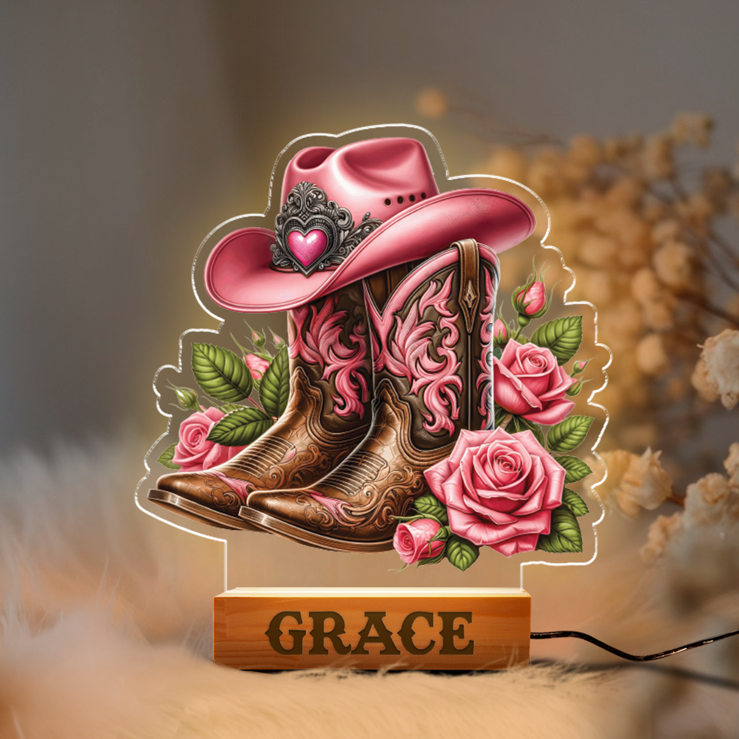 Aeluxlas Custom Cowboy Boots, Cowboy Personalized LED Sign, Personalized Cowboy Lovers Gift