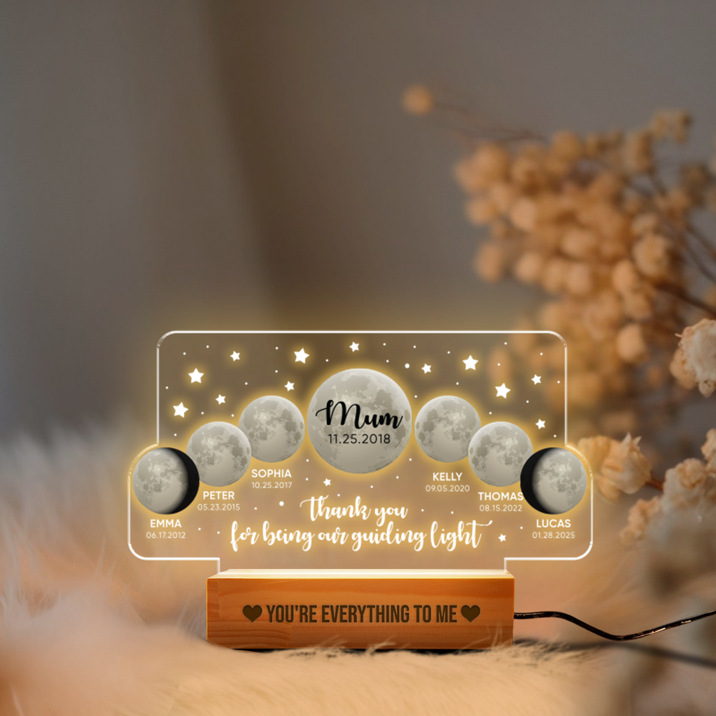 Aeluxlas Personalized Moons Phase with Kids Names, Custom Moons Phase Night Light, Mother’s Day Gifts, Gifts for Mama, Custom Night light Moon Phase