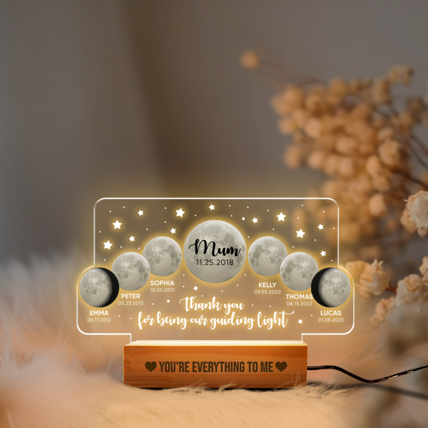 Aeluxlas Personalized Moons Phase with Kids Names, Custom Moons Phase Night Light, Mother’s Day Gifts, Gifts for Mama, Custom Night light Moon Phase