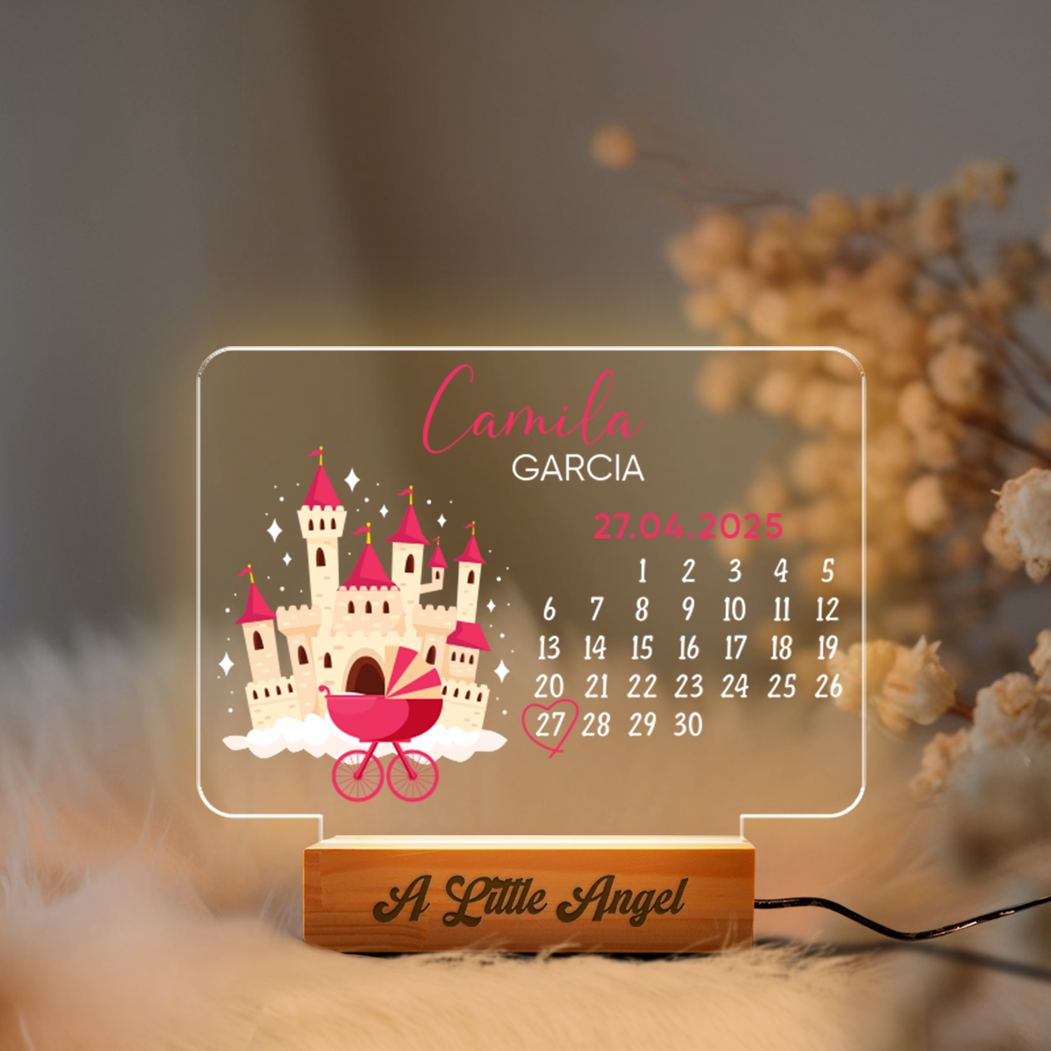 Aeluxlas Castle Calendar, Custom LED Lamp for Kids, Perfect Gift for Kids, Unique Room Decor, Nightlight for Kids