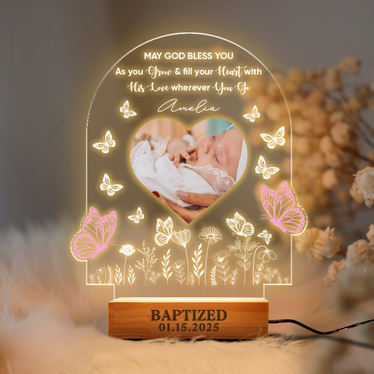Aeluxlas Personalized Blessings Baptism Gift Baby Girl Boy, Baby Gift, Nursery Decor, New Baby Gift