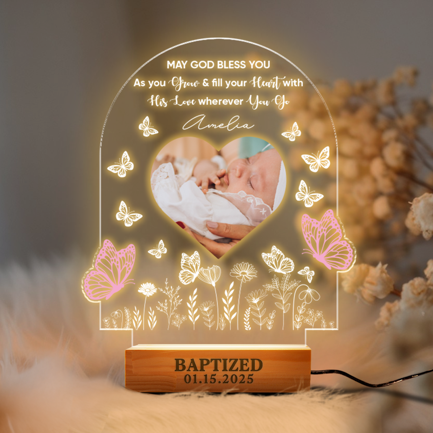 Aeluxlas Personalized Blessings Baptism Gift Baby Girl Boy, Baby Gift, Nursery Decor, New Baby Gift