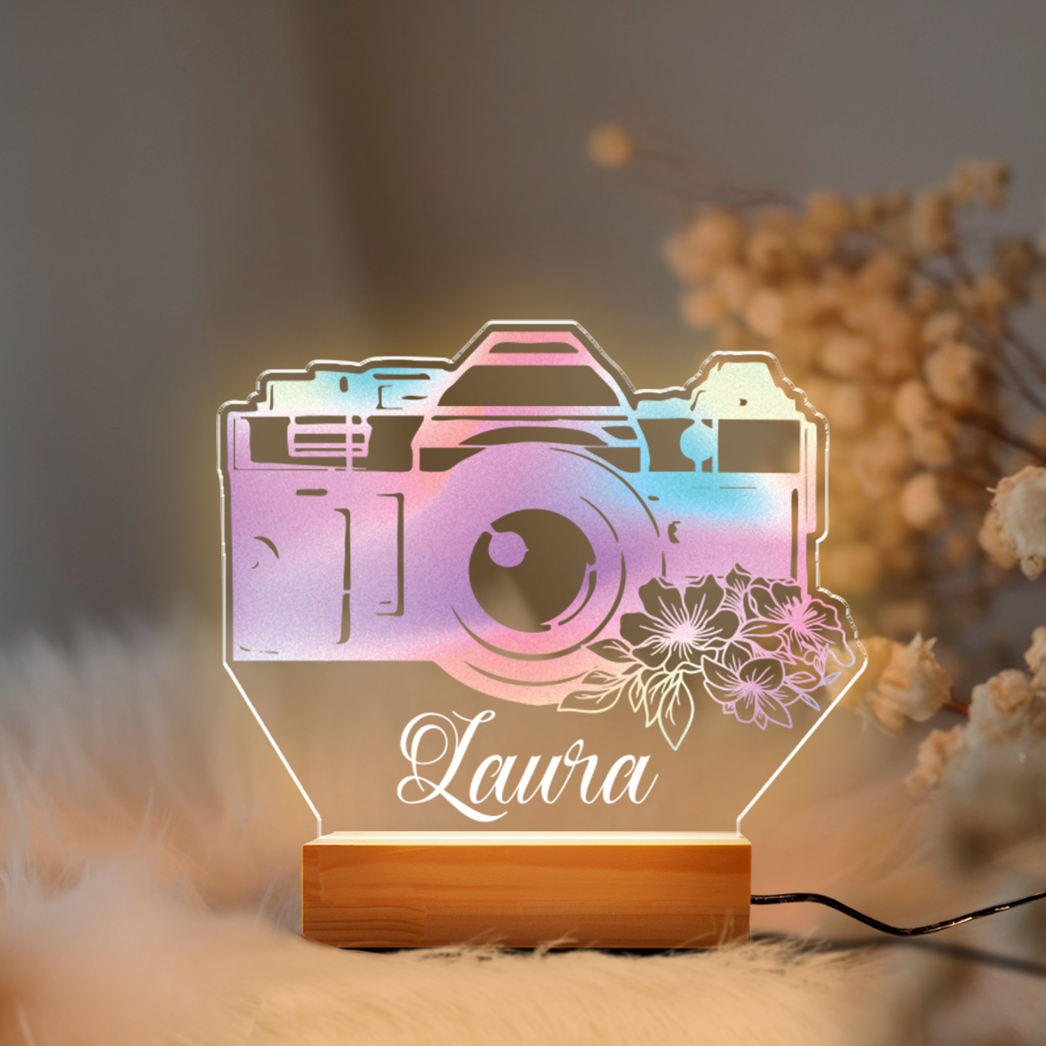 Aeluxlas Personalized Photographer Camera Night Light, Custom Photography Lover Gift, Photographer Studio Desk Lamp, Camera Led Light Gift