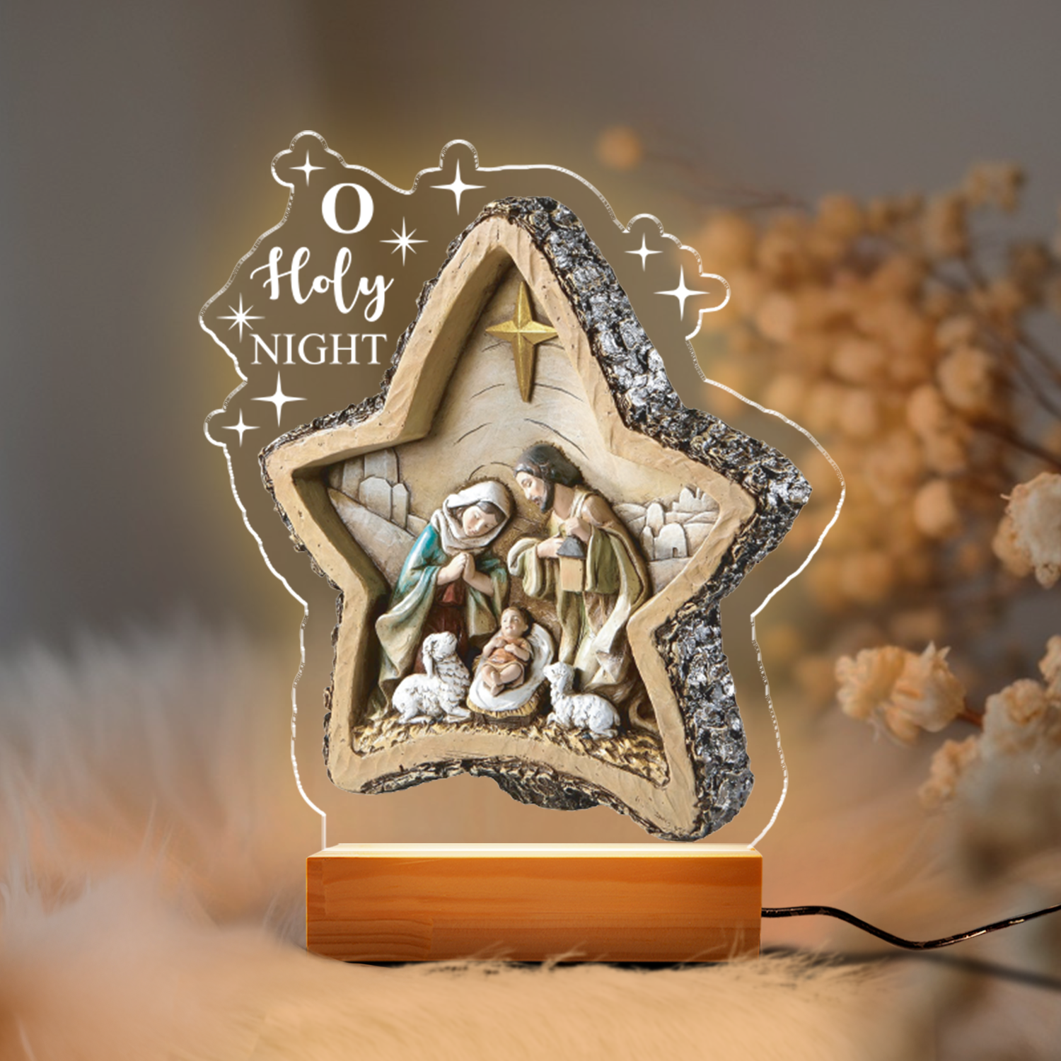 Aeluxlas Personalized Nativity Oh Holy Night Led Light, Jesus Christ Night Light - Custom LED Religious Lamp, Perfect Gift for Faith Lovers