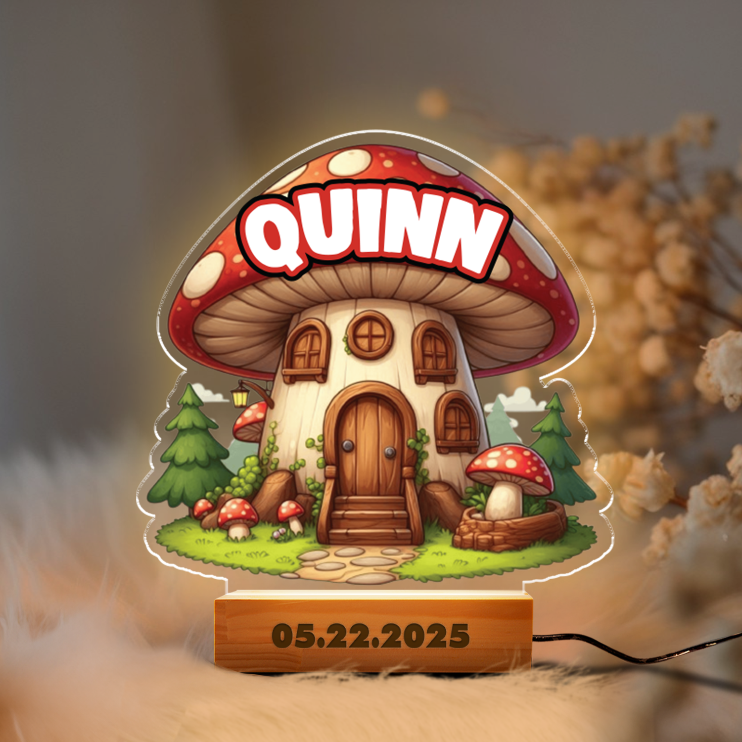 Aeluxlas Personalized Fairy Garden Mushroom House, Birthday Gift, Nursery Gifts, Kids Gift