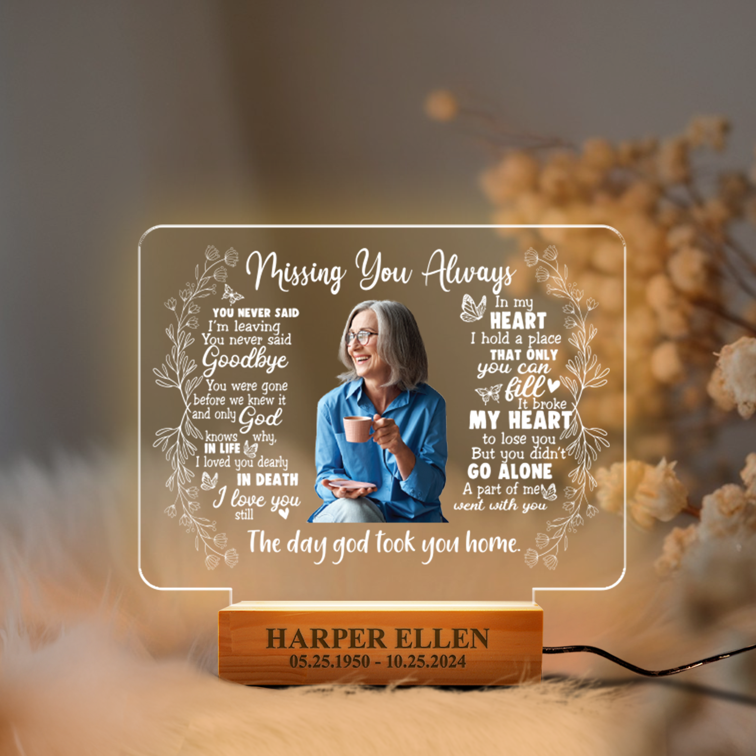 Aeluxlas Personalized Custom Photo Memorial Night Light, Unique Sympathy Gifts for Loss of Mom