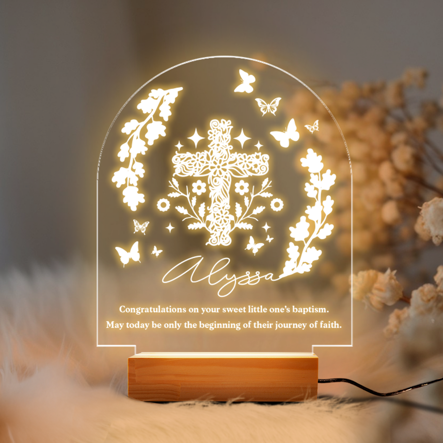 Aeluxlas Personalized Baptism Gift for Kid, Baby Night Light Christening, Dedicated Gift, Christening Gifts