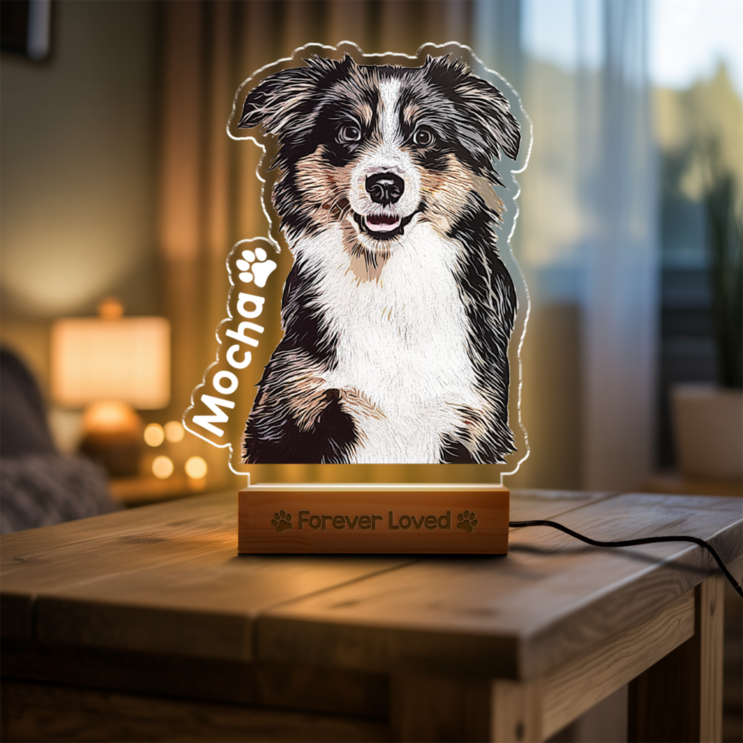 Custom Dog Portrait Night Light, Personalized Pet Lovers Gifts, Personalized Pet Memorial LED Night Light