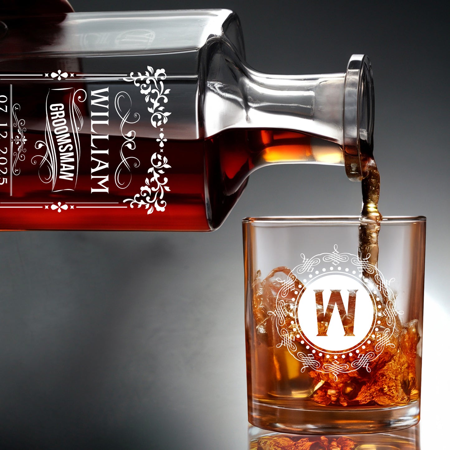 TND067 Personalized Bourbon Decanter Set with Bourbon Glasses - Bourbon Decanter, Decanter Set
